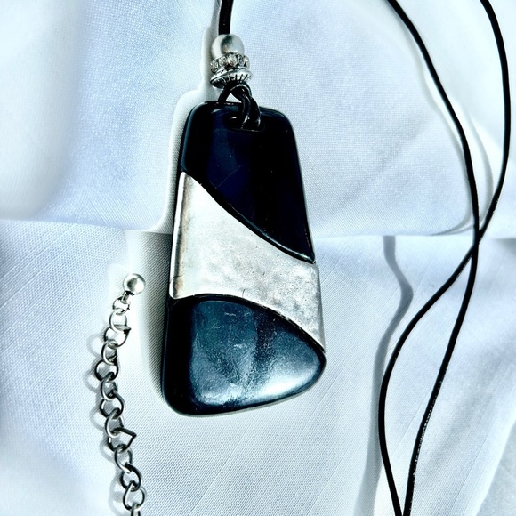 Chico's Black & Silver Abstract Pendant Necklace - Picture 2 of 5